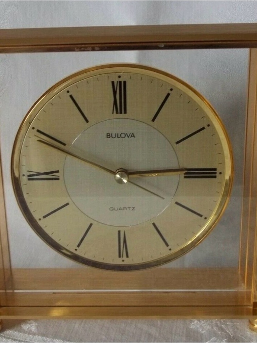 Bulova Gold Tone Glass Mantel Clock with Roman Numerals